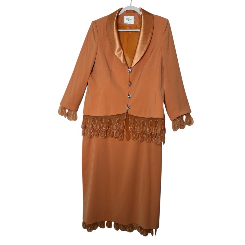 LOUISE RICCI 3PCS Skirt Suit Women's Size 18 Peach Party‎ Elegant Designer